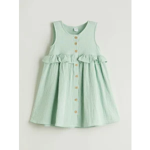 LCW Kids Yeşil Önden Düğmeli Müslin Kız Çocuk Elbise