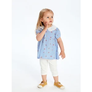 LCW Kids Ekru Çiçekli Fırfırlı Kız Çocuk Bluz ve Tayt 2li