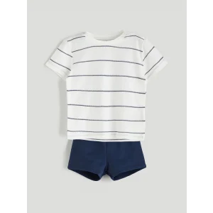 LCW baby Ekru Çizgili Erkek Bebek Tişört ve Şort 2li