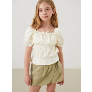 LCW Kids Ekru Kare Yaka Kız Çocuk Tişört