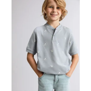 LCW Kids Ekru Hakim Yaka Desenli Erkek Çocuk Pike Tişört