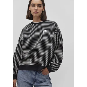 Mavi 1S10100-85143 Mavi Logo Baskılı Çizgili Siyah Sweatshirt