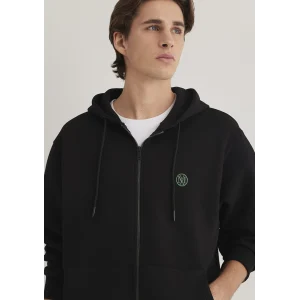 Mavi 066979-900 Mavi Logolu Kapüşonlu Fermuarlı Siyah Sweatshirt