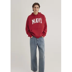 Mavi 067149-86417 Mavi Logo Baskılı Kapüşonlu Kırmızı Sweatshirt