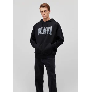 Mavi 067149-902 Mavi Logo Baskılı Kapüşonlu Siyah Sweatshirt