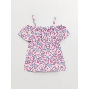 LCW Kids Lila Kayık Yaka Desenli Kısa Kollu Kız Çocuk Tişört