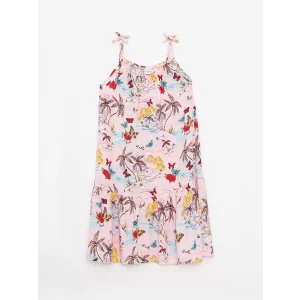 LCW Kids Pembe Kare Yaka Desenli Askılı Kız Çocuk Elbise