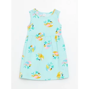 LCW Kids Turkuaz Bisiklet Yaka Baskılı Kız Bebek Elbise