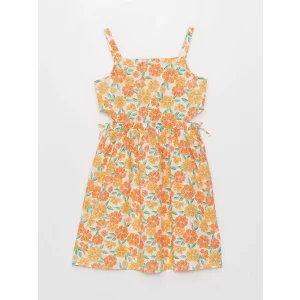 LCW Kids Sari Kare Yaka Desenli Kız Çocuk Elbise