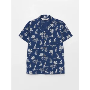 LCW Kids Lacivert Desenli Kısa Kollu Erkek Çocuk Gömlek