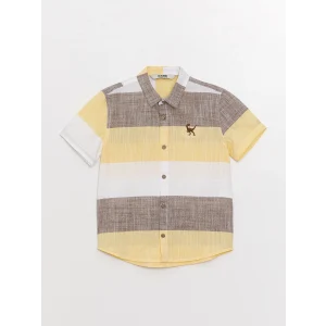 LCW Kids Kahverengi Renk Bloklu Kısa Kollu Erkek Çocuk Gömlek