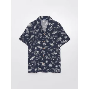 LCW Kids Lacivert Desenli Kısa Kollu Erkek Çocuk Gömlek