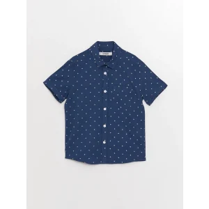 LCW Kids Lacivert Desenli Kısa Kollu Erkek Çocuk Gömlek