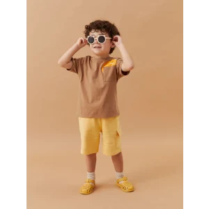 LCW baby Bej Bisiklet Kısa Kısa Kollu Baskılı Erkek Bebek Tişört ve Şort 2li Takım