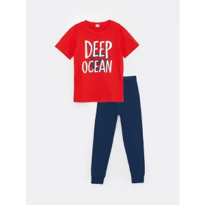 LCW Kids Kirmizi Bisiklet Yaka Baskılı Kısa Kollu Erkek Çocuk Tişört ve Eşofman Altı