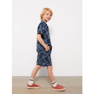 LCW Kids Lacivert Desenli Kısa Kollu Erkek Çocuk Gömlek ve Şort