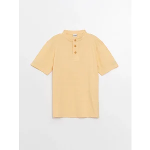 LCW Kids Turuncu Hakim Yaka Kendinden Desenli Kısa Kollu Erkek Çocuk Tişört