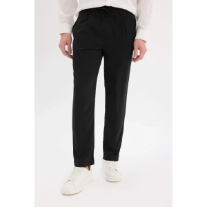 Defacto E4790 Siyah Relax Fit Rahat Kesim Kısa Paça Keten Görünümlü Yazlık Kumaş Pantolon