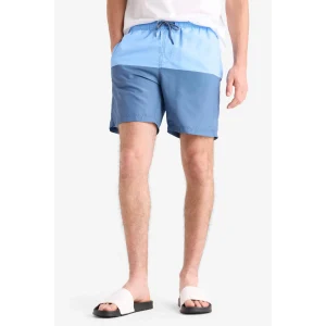 Defacto Z8108 Mavi Regular Fit Renk Bloklu File Astarlı Diz Üstü Deniz Şortu