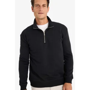 Defacto X7405 Siyah Comfort Regular Fit Rahat Kalıp Fermuarlı Dik Yaka Basic Düz Sweatshirt