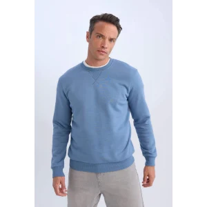 Defacto T3777 İndigo Regular Fit Bisiklet Yaka Kalın Basic Düz Sweatshirt