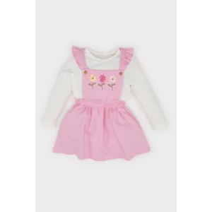 Defacto D9326 Pembe Kız Bebek 2li Takım Bisiklet Yaka Uzun Kollu Üst Askılı Salopet Elbise