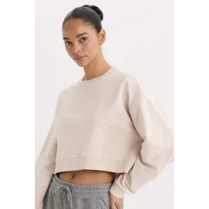 Defacto D7119 Bej DeFactoFit Bisiklet Yaka Basic Düz Sporcu Sweatshirt