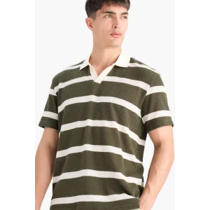 Defacto E3965 Haki Regular Fit Polo Yaka Kısa Kollu Triko Görünümlü Polo Tişört