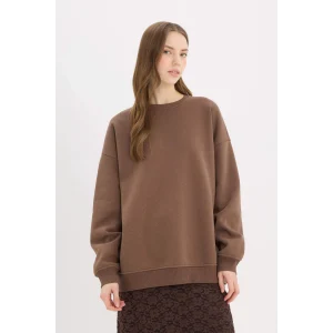 Defacto Y1346 Kahve Oversize Geniş Kalıp Bisiklet Yaka Basic Düz Kalın Sweatshirt