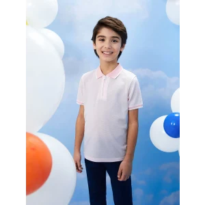 LCW Kids Pembe Polo Yaka Kendinden Desenli Kısa Kollu Erkek Çocuk Tişört