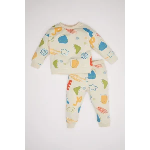 Defacto D5822 Ekru Erkek Bebek 2li Takım Desenli İnce Sweatshirt Alt