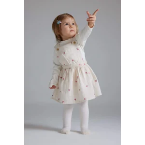 Defacto D9096 Pembe Kız Bebek 3lü Takım Müslin Çiçekli Uzun Kollu Tişört Salopet Elbise Külotlu Çorap