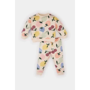 Defacto E0201 Bej Kız Bebek 2li Takım Meyve Desenli Bisiklet Yaka Sweatshirt Beli Lastikli Eşofman Altı