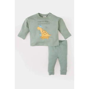 Defacto E2398 Haki Erkek Bebek 2li Takım Dinazor Baskılı Uzun Kollu Tişört Beli Lastikli Alt