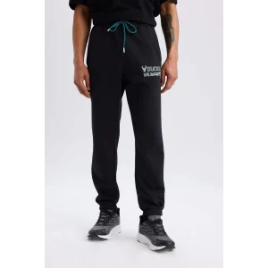Defacto D6692 Siyah DeFactoFit NBA Milwaukee Bucks Kalın Jogger Eşofman Altı Standart Fit Cepli Beli Bağcıklı Lastikli Paça