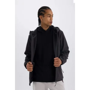 Defacto D6178 Antrasit DeFactoFit Su İtici Regular Fit Kapüşonlu Fermuarlı Softshell Mont