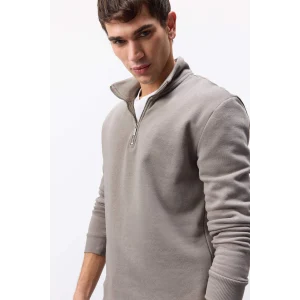 Defacto X7405 Haki Comfort Regular Fit Rahat Kalıp Fermuarlı Dik Yaka Basic Düz Sweatshirt