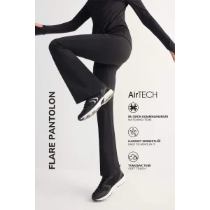 Defacto C9192 Siyah DeFactoFit Flare Fit Sporcu İnce Eşofman Altı Beli Saran İspanyol Paça Standart Boy