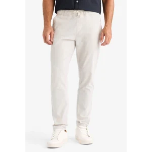 Defacto Z6475 Gri %100 Pamuk Keten Görünümlü Yazlık Jogger Pantolon Dar Paça Beli Bağcıklı Lastikli Cepli