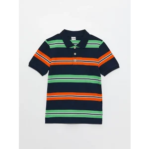 LCW Kids Turuncu Polo Yaka Çizgili Kısa Kollu Erkek Çocuk Tişört
