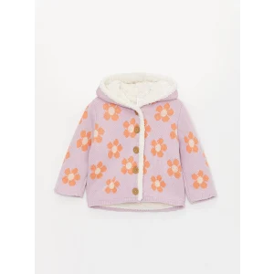 LCW baby Lila Kapüşonlu Uzun Kollu Kız Bebek Triko Hırka