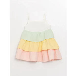 LCW baby Ekru Kare Yaka Askılı Kız Bebek Elbise