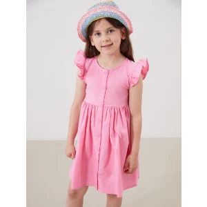 LCW Kids Pembe Pileli Kız Çocuk Keten Görünümlü Gömlek Elbise