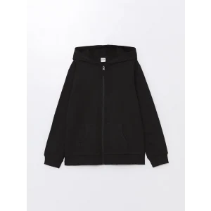 LCW Kids Siyah Kapüşonlu Basic Uzun Kollu Kız Çocuk Fermuarlı Sweatshirt