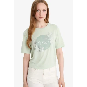 Defacto E9874 Yeşil Regular Fit Bisiklet Yaka Baskılı Kısa Kollu Tişört