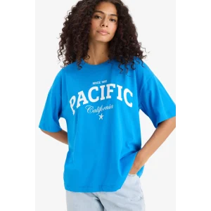 Defacto F5883 Mavi Regular Fit Bisiklet Yaka Baskılı Penye Kısa Kollu Tişört