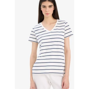 Defacto C7588 Lacivert Relax Fit V Yaka Çizgili Kısa Kollu Tişört