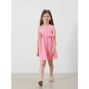 LCW Kids Pembe Önden Düğmeli Müslin Kız Çocuk Elbise