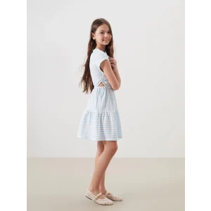 LCW Kids Beyaz Bisiklet Yaka Çizgili Kız Çocuk Elbise