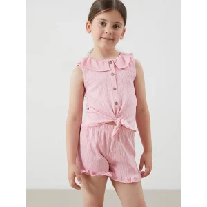 LCW Kids Pembe Düğmeli Kız Çocuk Bluz ve Şort 2li
